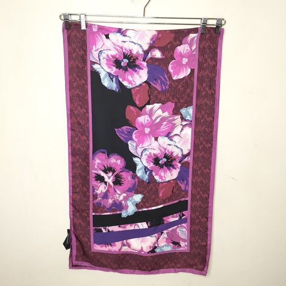 White House Black Market Viola Scarf 22" by 72" Floral Satin - Picture 1 of 6